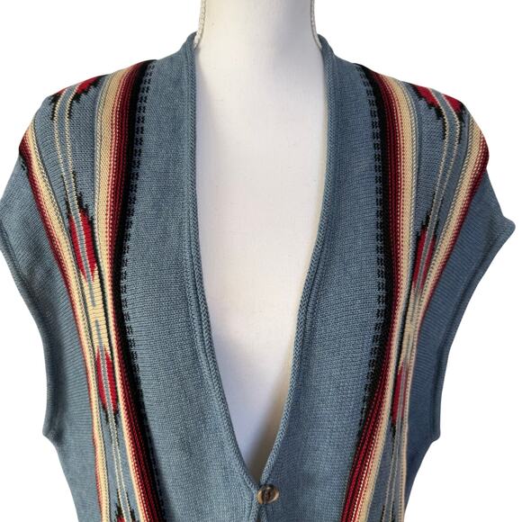 Champs Poncho Cape Cardigan Sweater Women's Size 2X Blue Cotton Blend Aztec NWT - Picture 2 of 8